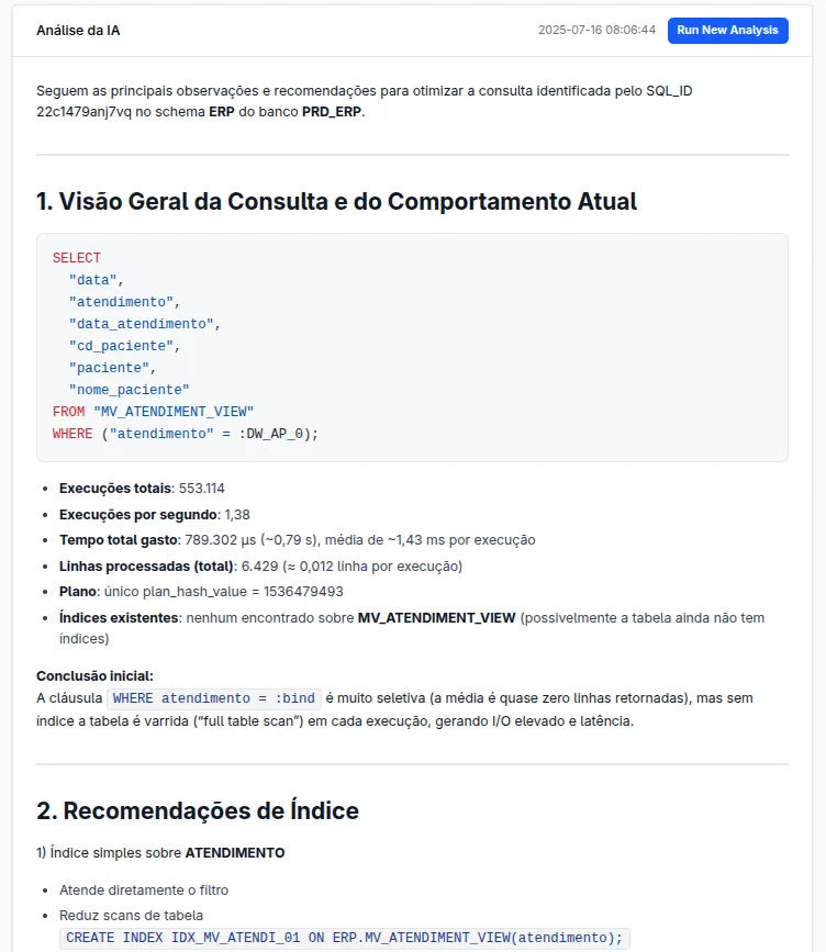 Screenshot da interface de inteligência aplicada do DBizzie